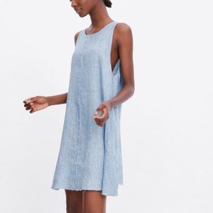NWOT Zara Linen Vela Shift Tank Dress - Blue